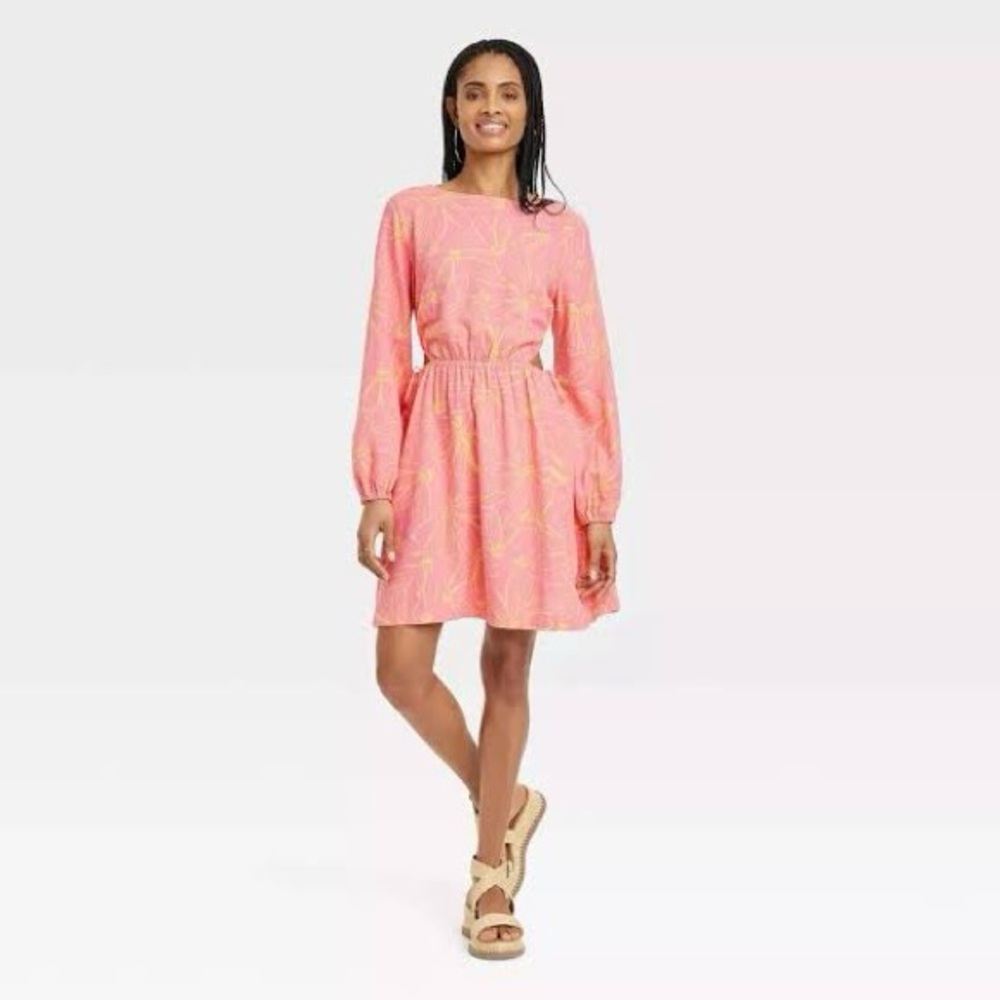 Pink and Yellow Floral Long Sleeve Dress